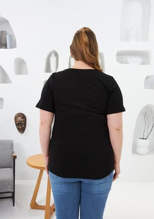 O6679 Kadın Siyah Basic T-shirt - 3