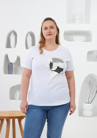 O6704 Kadın Beyaz Basic T-shirt - 1