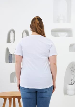 O6704 Kadın Beyaz Basic T-shirt - 3