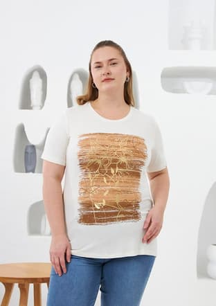 O6678 Kadın Beyaz Basic T-shirt - 1