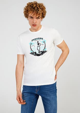 Tc7120 Erkek Beyaz Baskılı T-shirt - 1