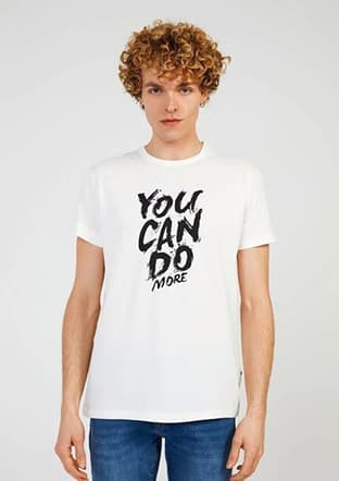 Tc7118 Erkek Beyaz Baskılı T-shirt - 1