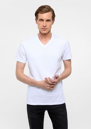 Ts1014000445 Erkek Beyaz V Yaka T-shirt - 1