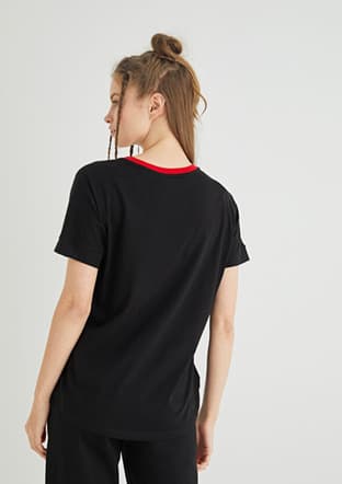 Roz-03 Kadın Siyah Baskılı T-shirt - 3