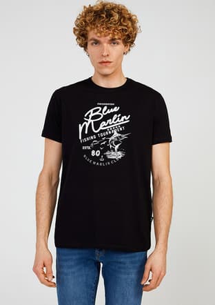 Tc7111 Erkek Siyah Baskılı T-shirt - 1