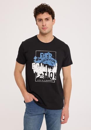 Tc5305 Erkek Siyah Baskılı T-shirt - 1