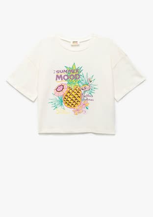 5Skg10143Ak Kız Çocuk Beyaz Baskılı T-shirt - 1