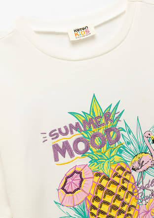 5Skg10143Ak Kız Çocuk Beyaz Baskılı T-shirt - 3