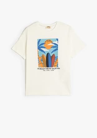 5Skb10222Tk Erkek Çocuk Beyaz Baskılı T-shirt - 1