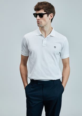111040206 Erkek Beyaz Polo Yaka T-shirt - 2