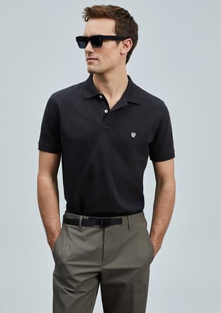 111040206 Erkek Siyah Polo Yaka T-shirt - 2