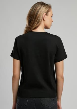 252 Lcf 242004 Kadın Siyah O Yaka T-shirt - 3