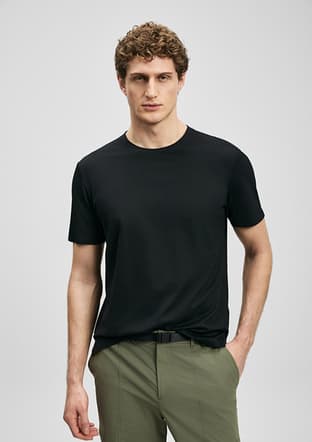 111020323 Erkek Siyah Bisiklet Yaka T-shirt - 1