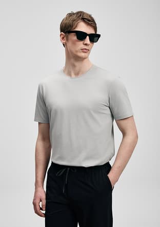 111020323 Erkek Bej Bisiklet Yaka T-shirt - 1