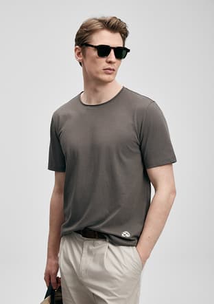 111020312 Erkek Bej Baskılı T-shirt - 1