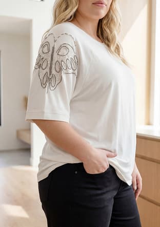O6900 Kadın Beyaz Basic T-shirt - 2