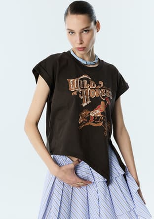 Ts1260070225 Kadın Kahverengi Baskılı T-shirt - 1