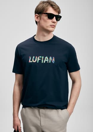 111020317 Erkek Lacivert Baskılı T-shirt - 1