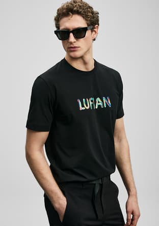 111020317 Erkek Siyah Baskılı T-shirt - 3