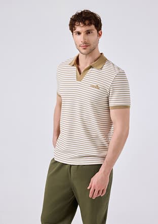 6Sm5019 Erkek Bej Polo Yaka T-shirt - 3