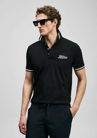 111040249 Erkek Siyah Polo Yaka T-shirt - 1