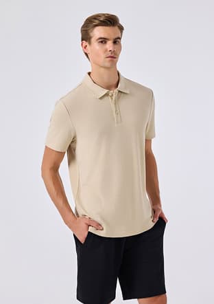 6Sm5003 Erkek Bej Polo Yaka T-shirt - 1