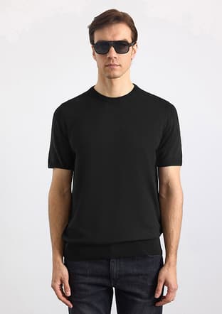 Str2013700005 Erkek Siyah Triko T-shirt - 1