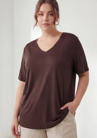 O6851 Kadın Kahverengi Basic T-shirt - 1