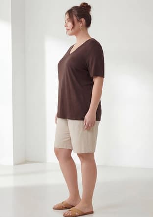 O6851 Kadın Kahverengi Basic T-shirt - 2