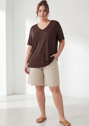 O6851 Kadın Kahverengi Basic T-shirt - 3