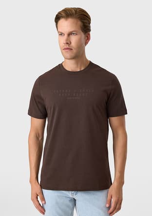 Bts1006900000 Erkek Kahverengi Bisiklet Yaka T-shirt - 1