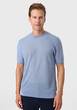 B35S40025 Erkek Mavi Triko T-shirt - 1