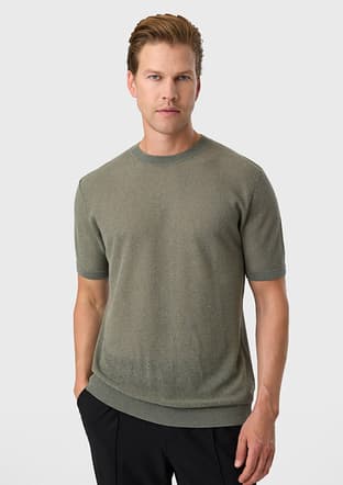 B35S40025 Erkek Yeşil Triko T-shirt - 1