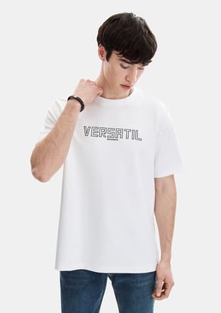 B35S10054 Erkek Beyaz Bisiklet Yaka T-shirt - 2