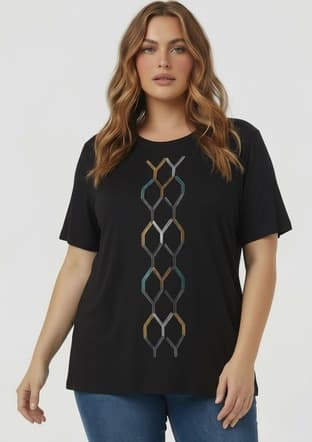O6868 Kadın Siyah Basic T-shirt - 1
