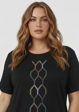O6868 Kadın Siyah Basic T-shirt - 2