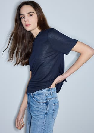 Is1260070241 Kadın Lacivert Bisiklet Yaka T-shirt - 3