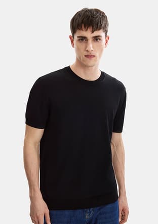 B35S40019 Erkek Siyah Triko T-shirt - 2