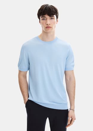 B35S40019 Erkek Mavi Triko T-shirt - 1