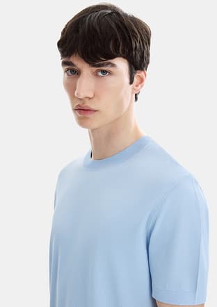 B35S40019 Erkek Mavi Triko T-shirt - 2