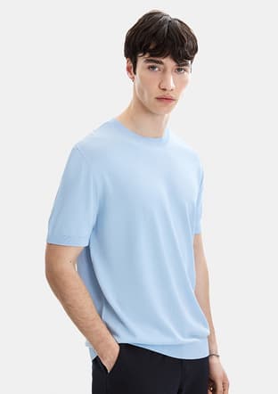 B35S40019 Erkek Mavi Triko T-shirt - 3