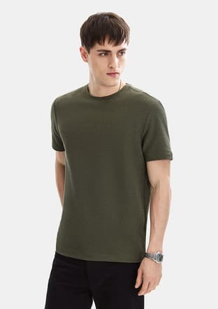 B35S10062 Erkek Yeşil Bisiklet Yaka T-shirt - 1