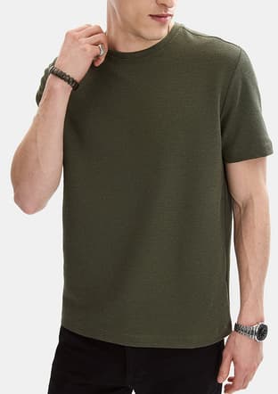 B35S10062 Erkek Yeşil Bisiklet Yaka T-shirt - 2