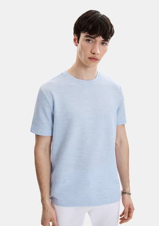 B35S10062 Erkek Mavi Bisiklet Yaka T-shirt - 2