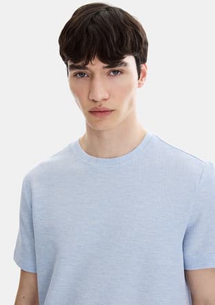 B35S10062 Erkek Mavi Bisiklet Yaka T-shirt - 3