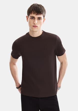 B35S10062 Erkek Kahverengi Bisiklet Yaka T-shirt - 2