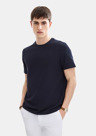 B35S10062 Erkek Lacivert Bisiklet Yaka T-shirt - 1