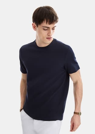 B35S10062 Erkek Lacivert Bisiklet Yaka T-shirt - 2