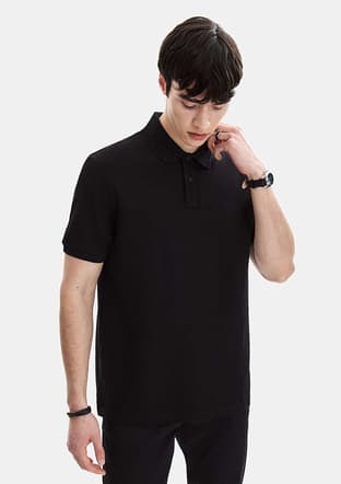 B35S10042 Erkek Siyah Polo Yaka T-shirt - 1