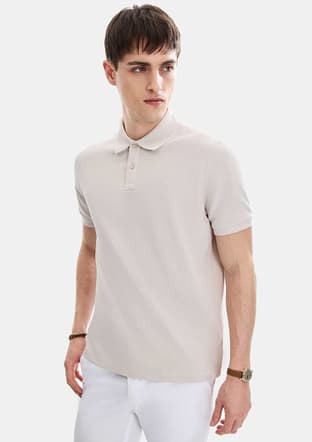B35S10042 Erkek Bej Polo Yaka T-shirt - 3